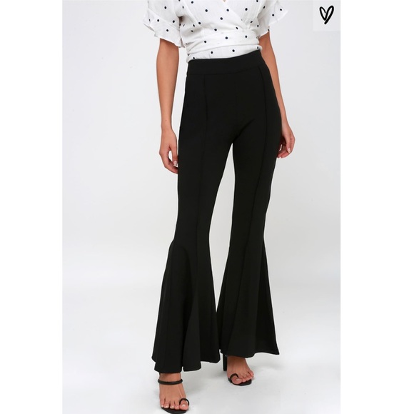 Lulus Pants - CROMWELL BLACK BELL BOTTOM TROUSER PANTS